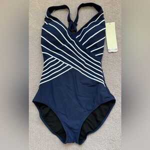 Gottex - EMBRACE V-NECK SURPLICE ONE PIECE SWIMSUIT - Navy White Striped